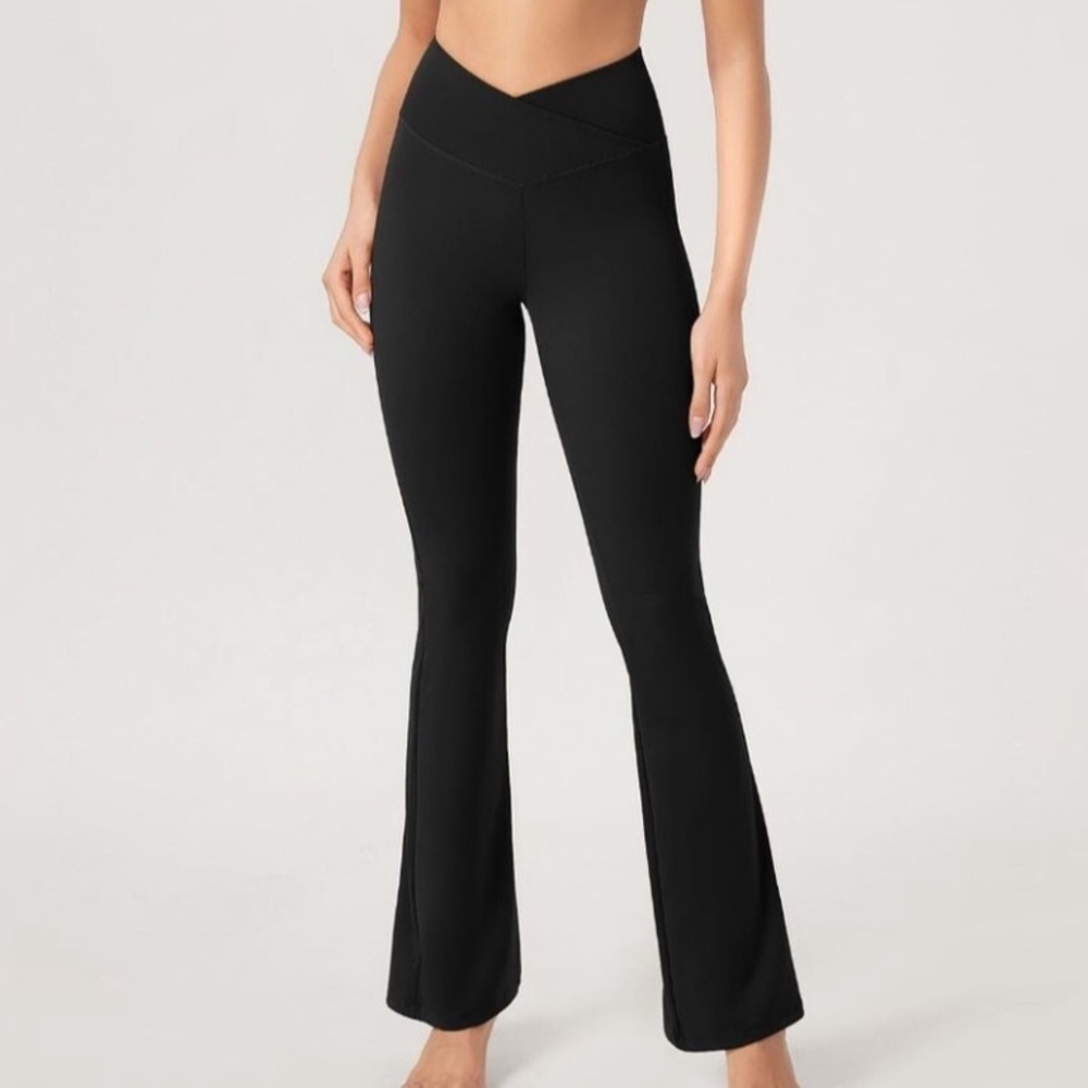 Ododos Flare Wide‎ Leg Leggings Pants Cross Waist Large Black Yoga
